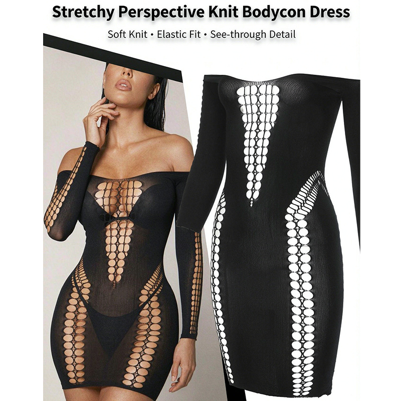 Sexy Mesh Sheer Bodycon Dress - Women Sheer Mesh Long Sleeve Beach