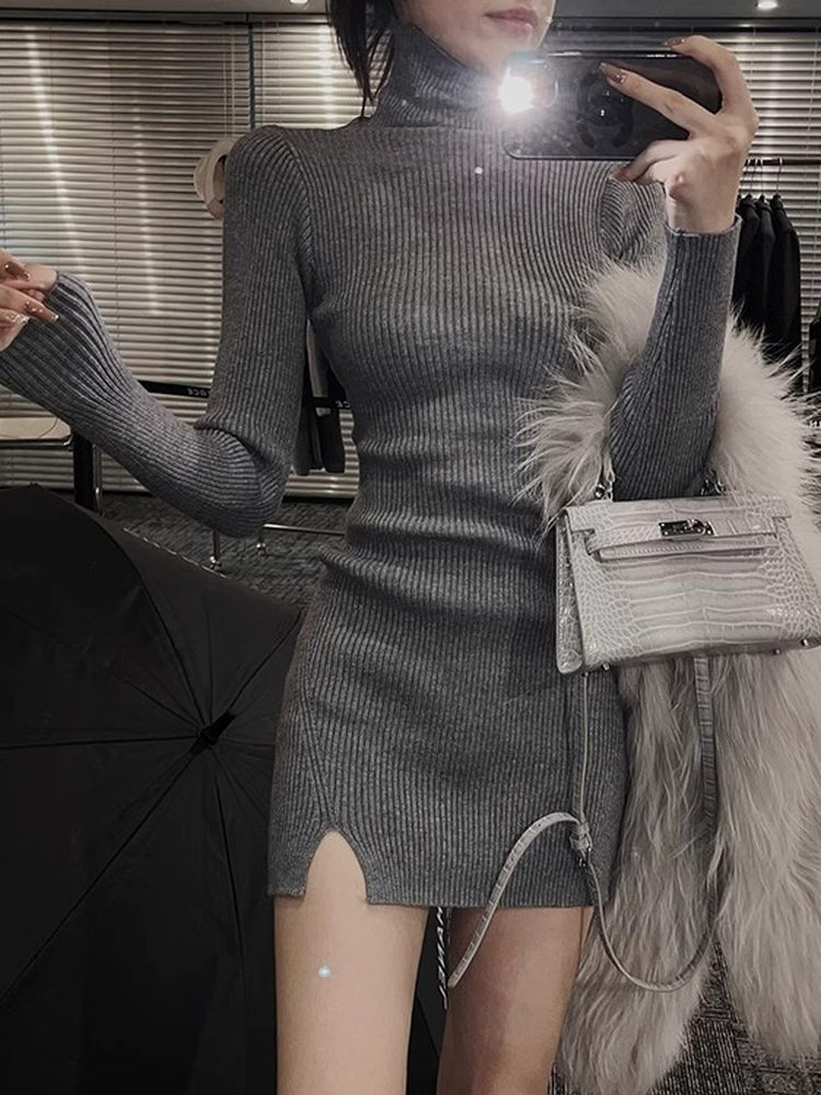 Women Bodycon Mini Knit Dress  - Bodycon Long Sleeve Ribbed Dress 评论和价格