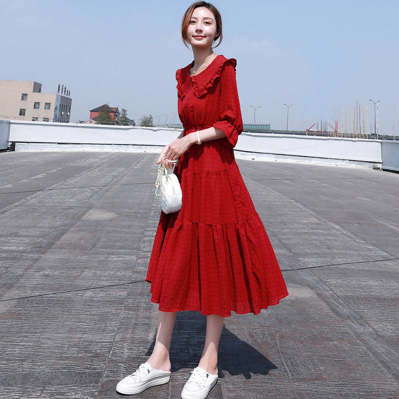 Midi Fashion Elegant 2025 Puff - French Vintage Floral Midi Dress 评论和价格