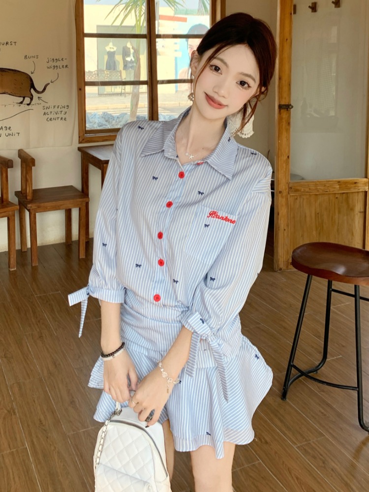 Korean Style Casual Striped Sh - Korean Style A Line Shirt Dress 评论和价格