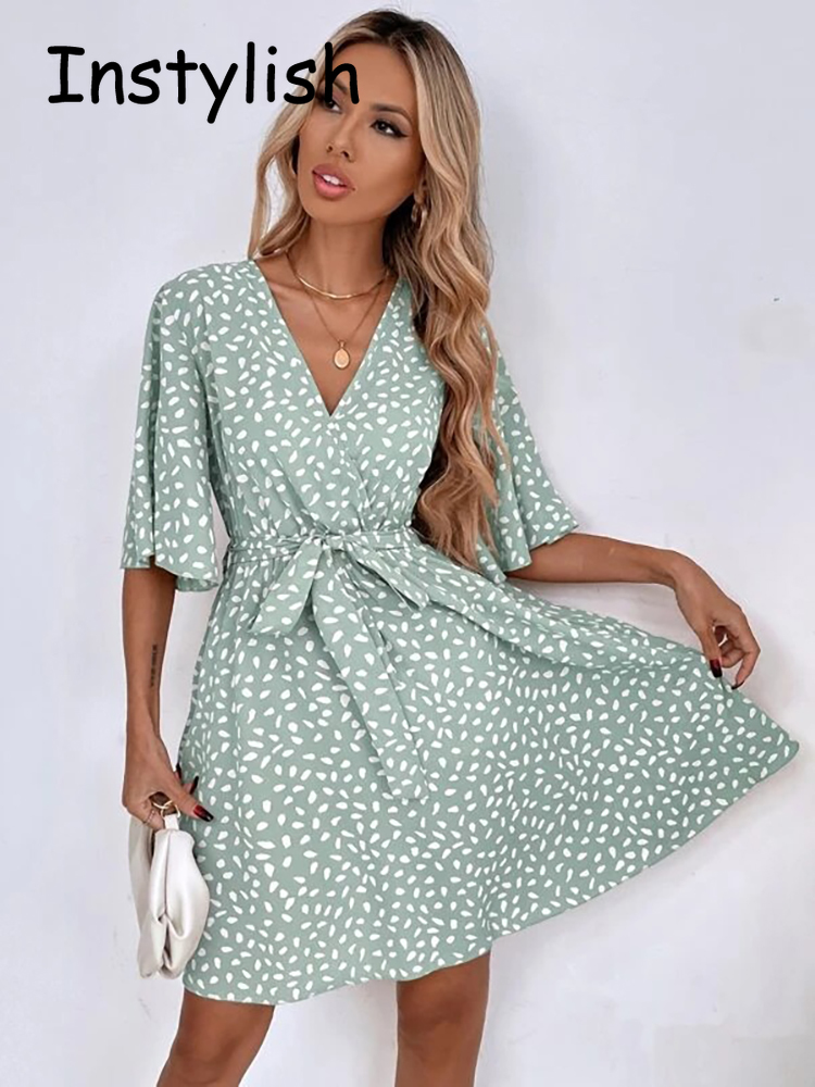 Casual Dot Print Mini Dress wi - French Vintage Floral Midi Dress 评论和价格