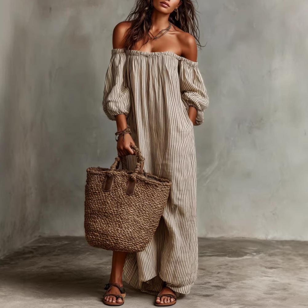 Spring Summer Women's Off Shou - Off Shoulder Puff Sleeve Sundress 评论和价格