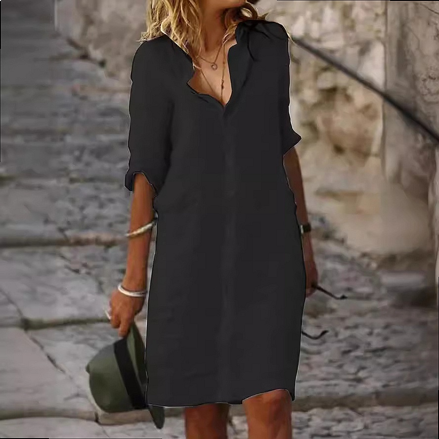 Loose Fit Button Down Midi Shi - Casual Loose Linen Shirt Dress 评论和价格