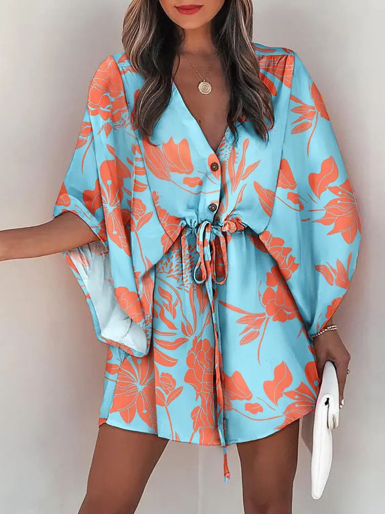Summer Casual Dress Women Fash - French Vintage Floral Midi Dress 评论和价格