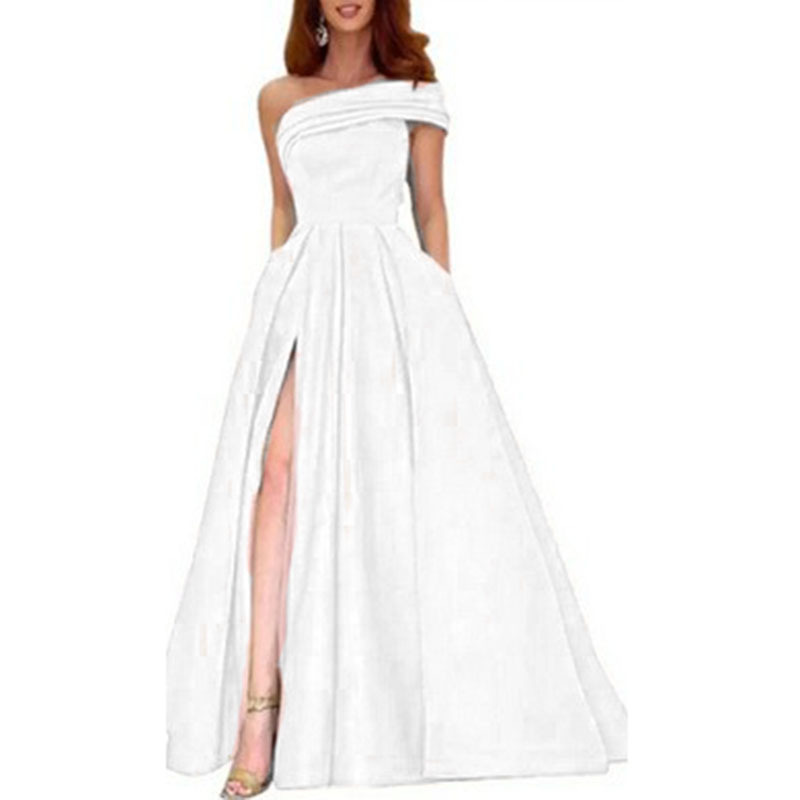 Elegant Off Shoulder Satin Eve - Elegant Satin Evening Gown Split 评论和价格
