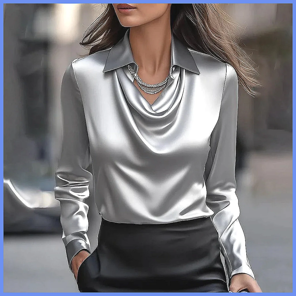 Vintage Satin Blouse Women Lon - Blouses 评论和价格