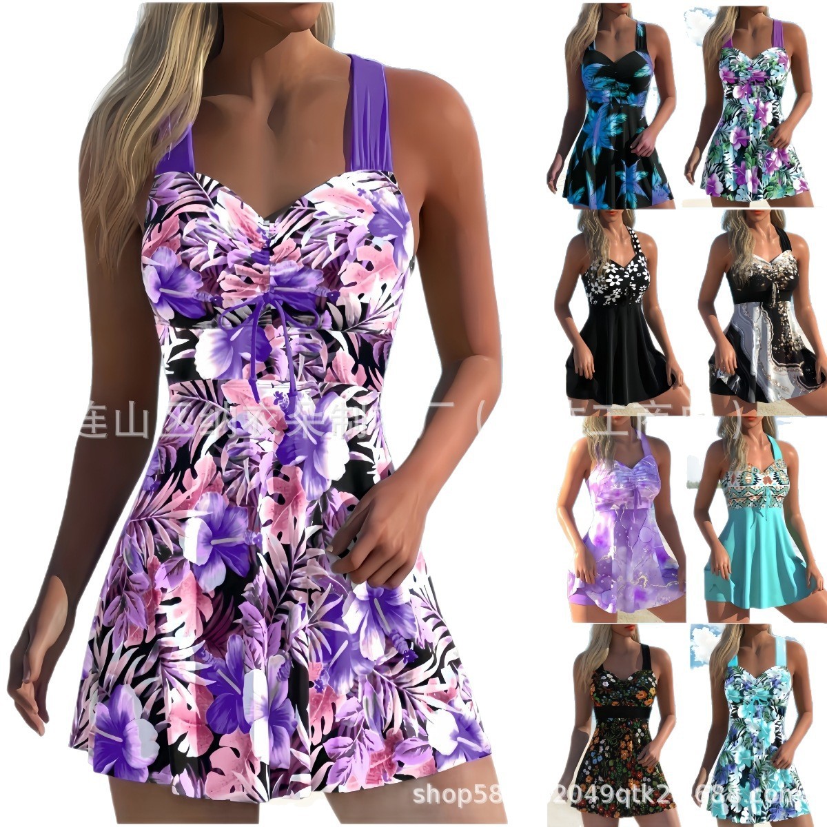 Woman Tankini Floral Print Sle - Tops 评论和价格