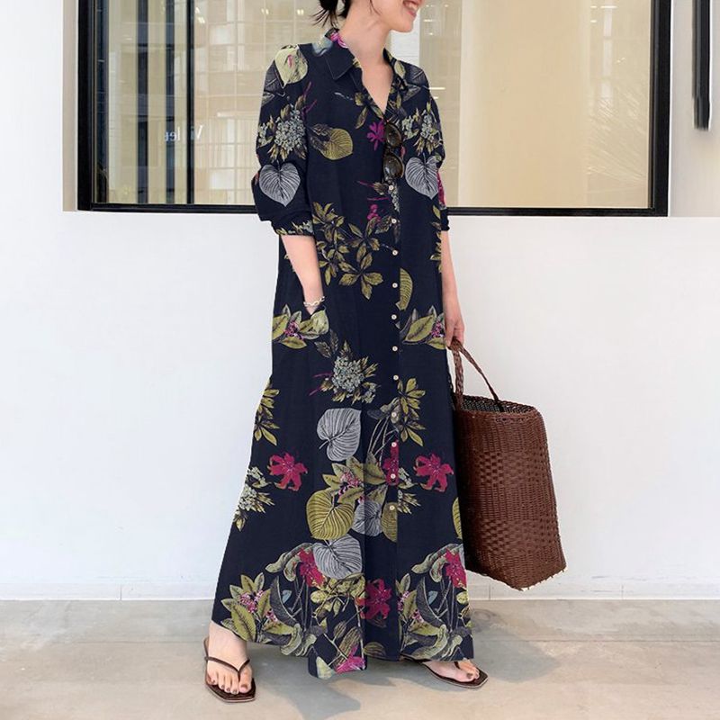 Autumn new plus size casual co - Casual Loose Linen Shirt Dress 评论和价格
