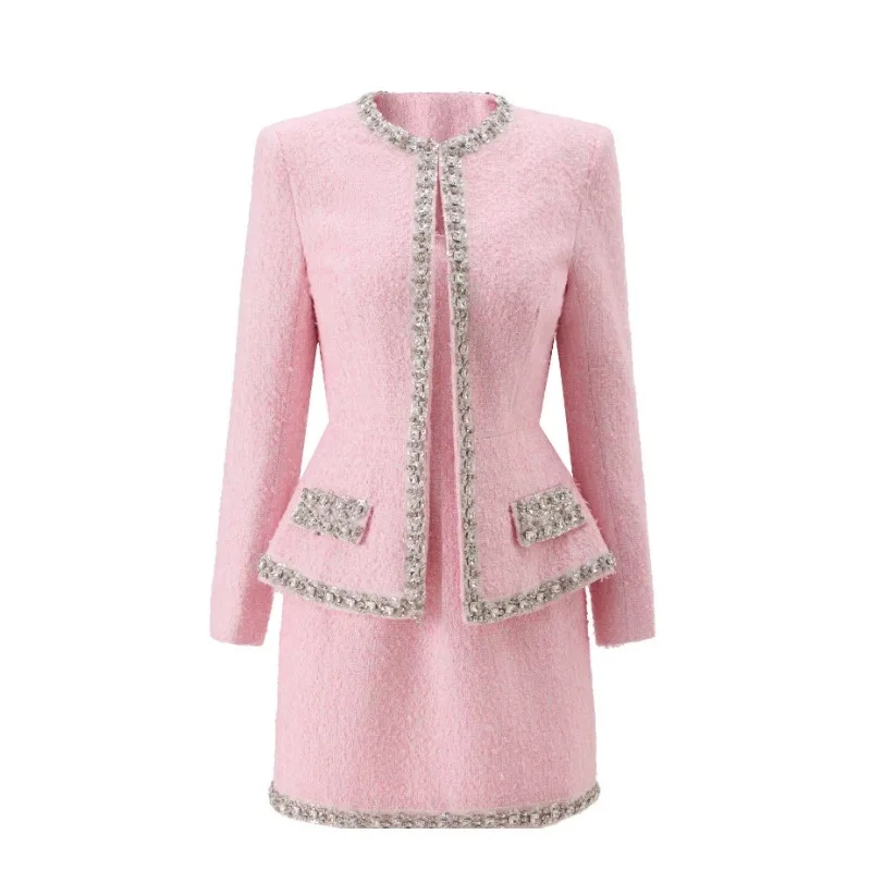 Premium Pink Tweed Women Two-P - Tweed Two Piece Blazer Dress 评论和价格