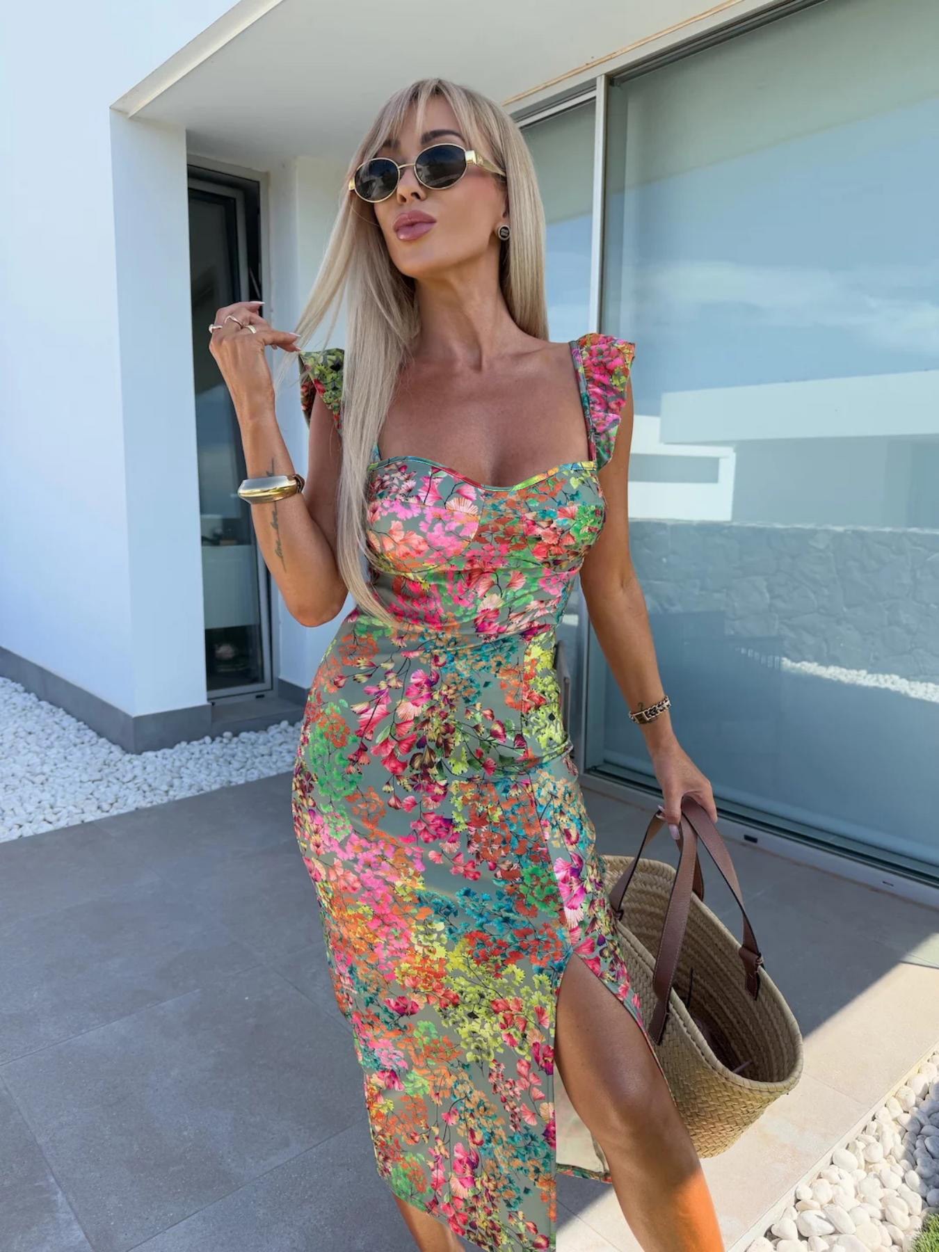 New European and American Summ - French Vintage Floral Midi Dress 评论和价格