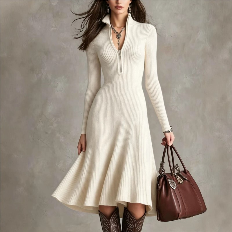 Women Ribbed Knit Midi Dress A - Bodycon Long Sleeve Ribbed Dress 评论和价格