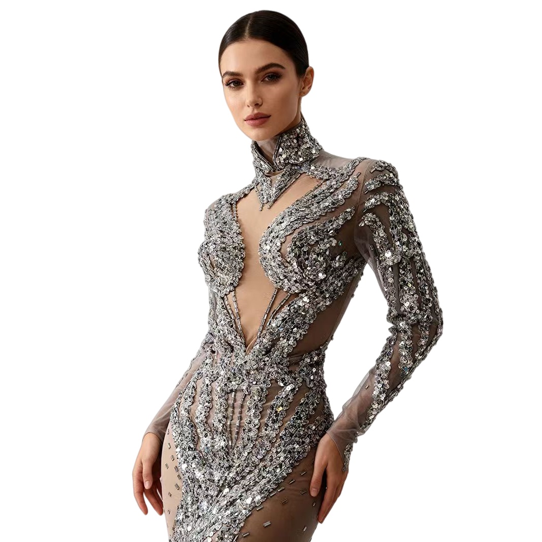 Silver Sparkly Sequins See Thr - Sparkly Rhinestone Club Party Dress 评论和价格