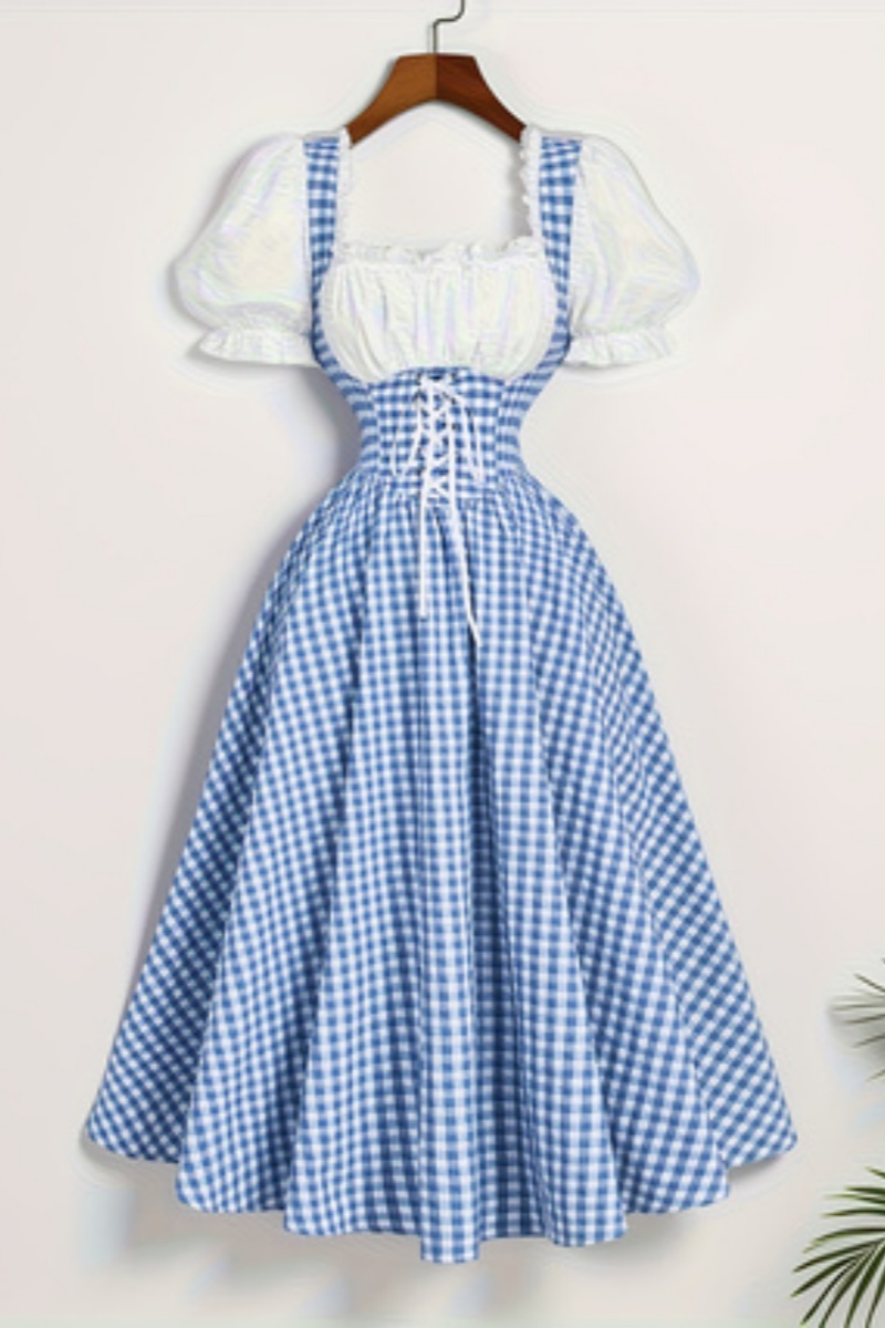Ladies' Fashion Blue and White - French Vintage Floral Midi Dress 评论和价格