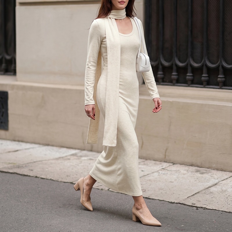 Women Elegant Ribbed Knit Maxi - Bodycon Long Sleeve Ribbed Dress 评论和价格