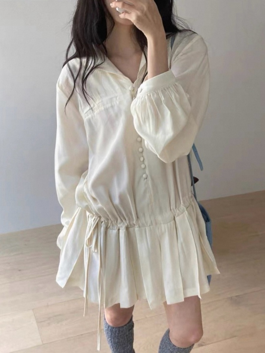Slimming Long Sleeve Shirt Dre - Korean Style A Line Shirt Dress 评论和价格