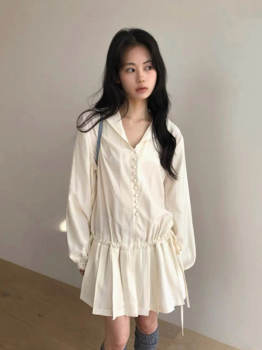 Slimming Long Sleeve Shirt Dre - Korean Style A Line Shirt Dress 评论和价格